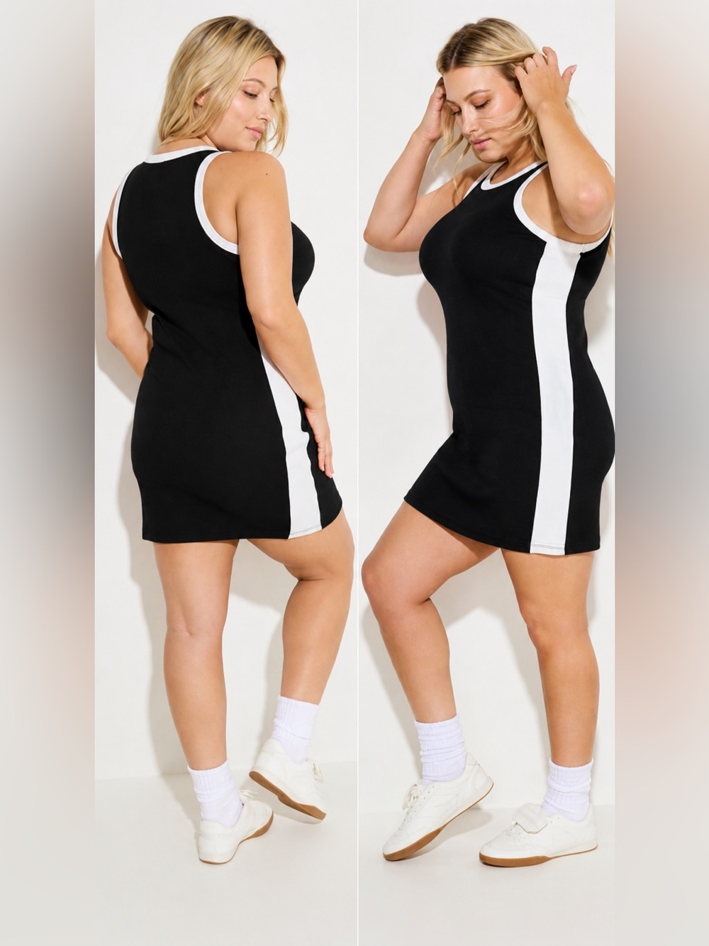 TORRID Lovesick Black Bodycon Racerback Ribbed Mini Tank Dress with White Stripe - Picture 2 of 2